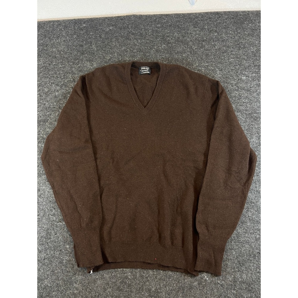 Vintage 90s Ping Karsten Brown Lambswool V-Neck Sweater Scotland Mens 44 Preppy